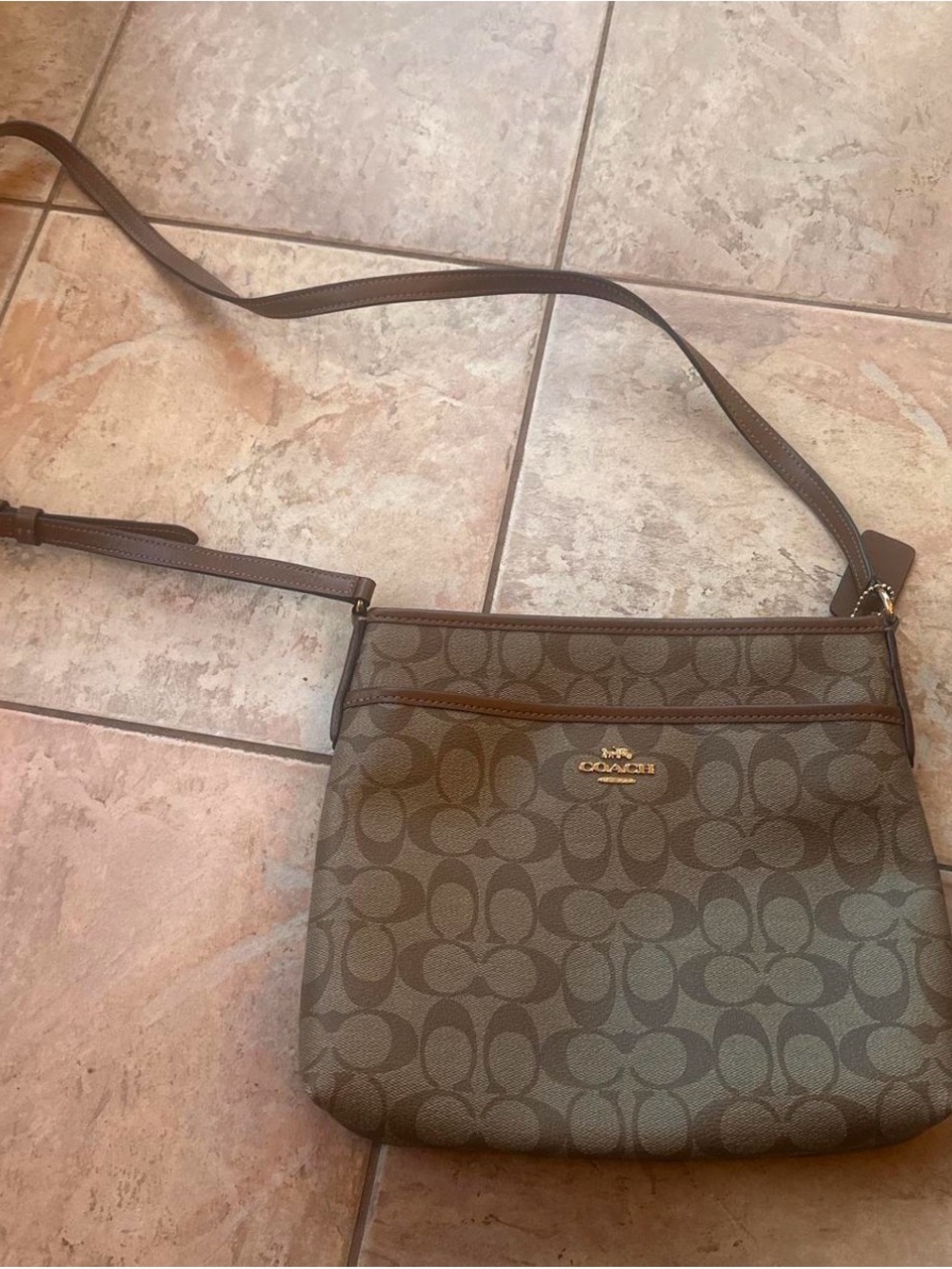Coach Tan Signature Crossbody with Gold Logo